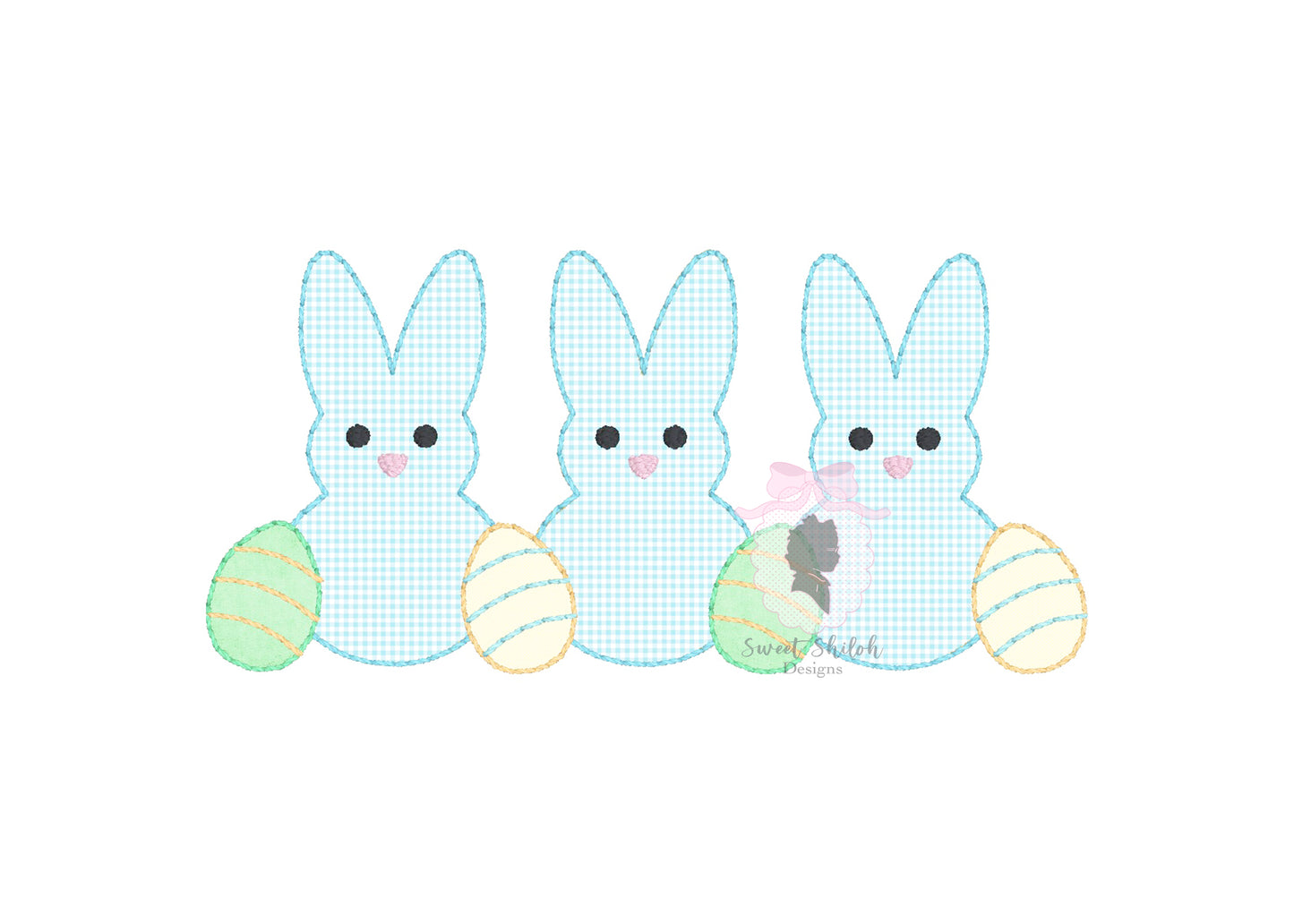 Bunny Trio with Eggs Bean Applique