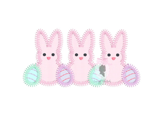Bunny Trio with Eggs Zigzag Applique