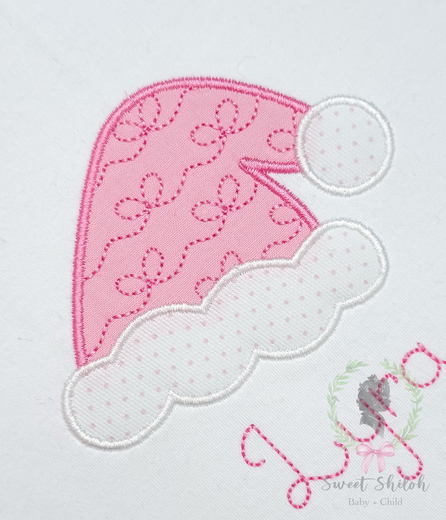 Bow Pattern Santa Hat Satin Stitch Applique