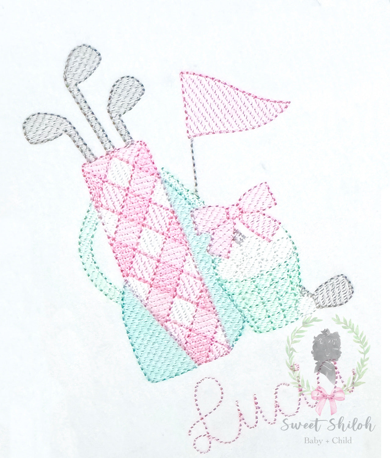 Gingham Golf Club Bag with Bow Sketch