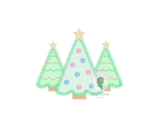 Christmas Tree Trio Zigzag Stitch Applique