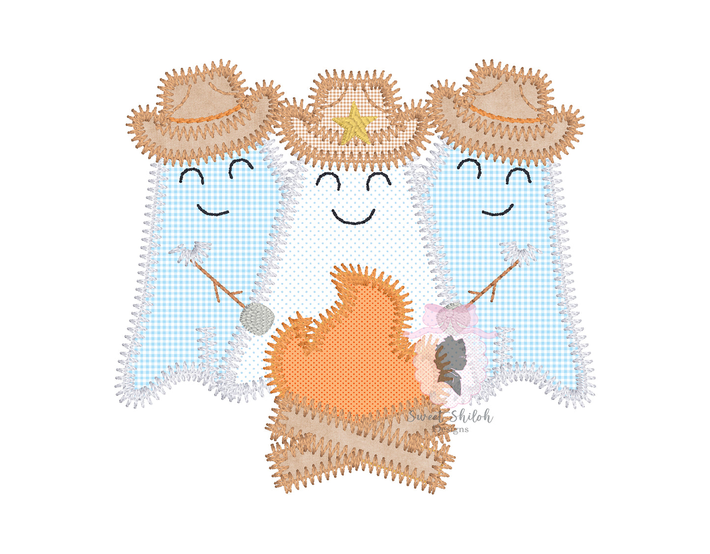 Halloween Cowboy Ghost Trio Zigzag Stitch
