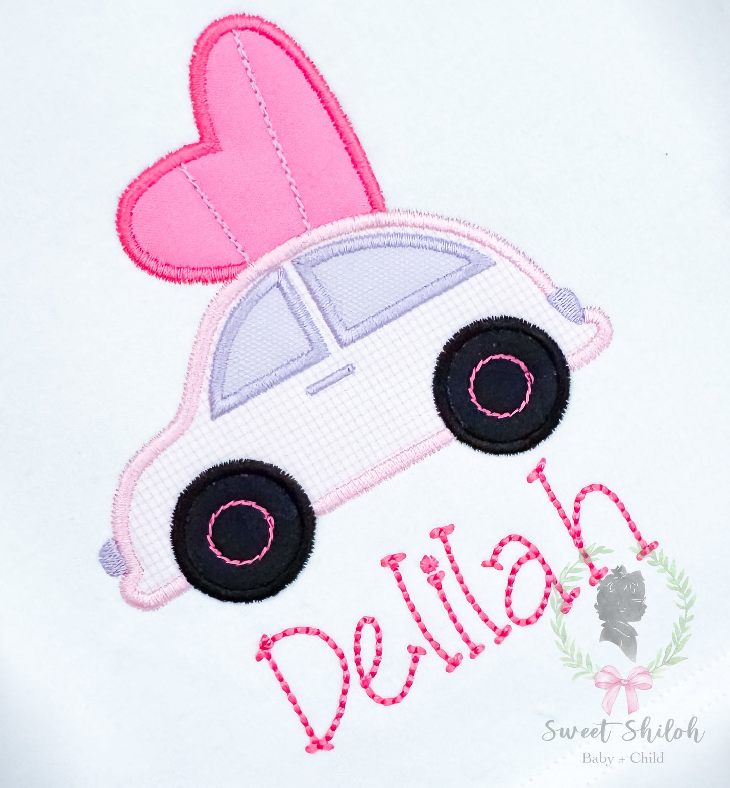 Valentine Car with Heart Satin Applique