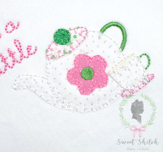 Flower Teapot Blanket Stitch Applique