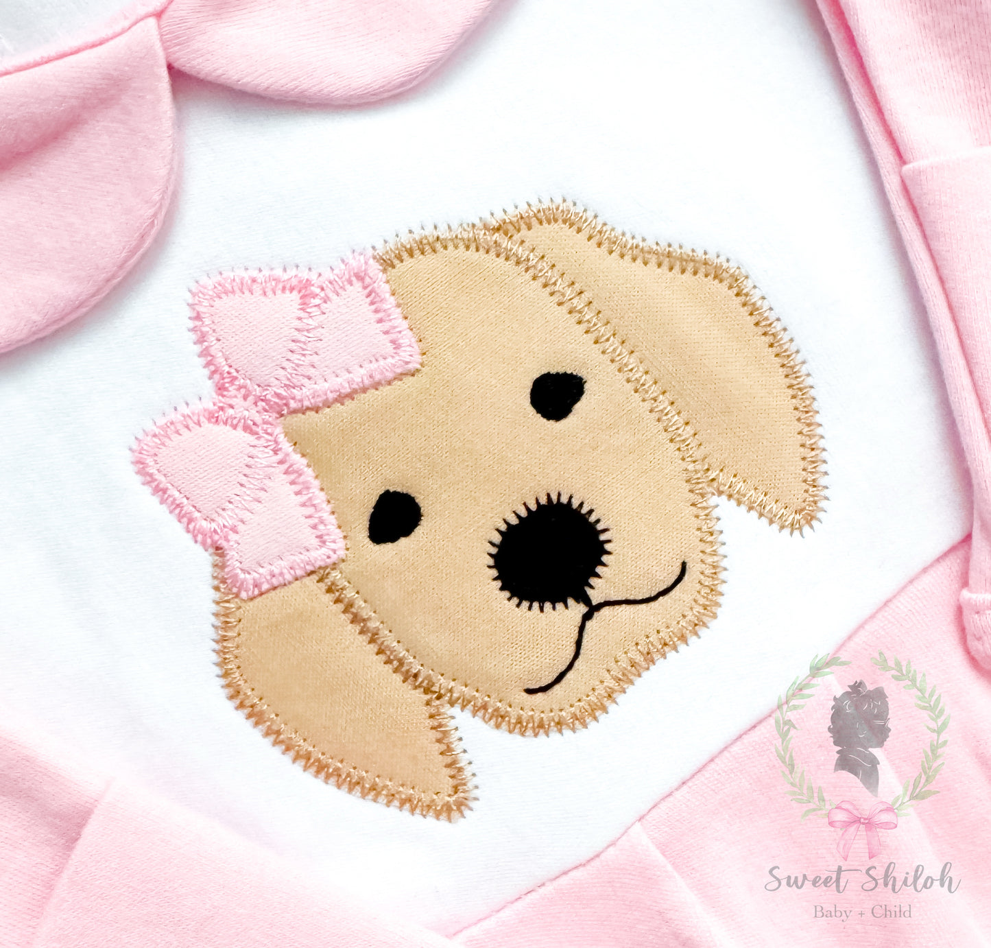Labrador Puppy with Bow Zigzag Stitch Applique