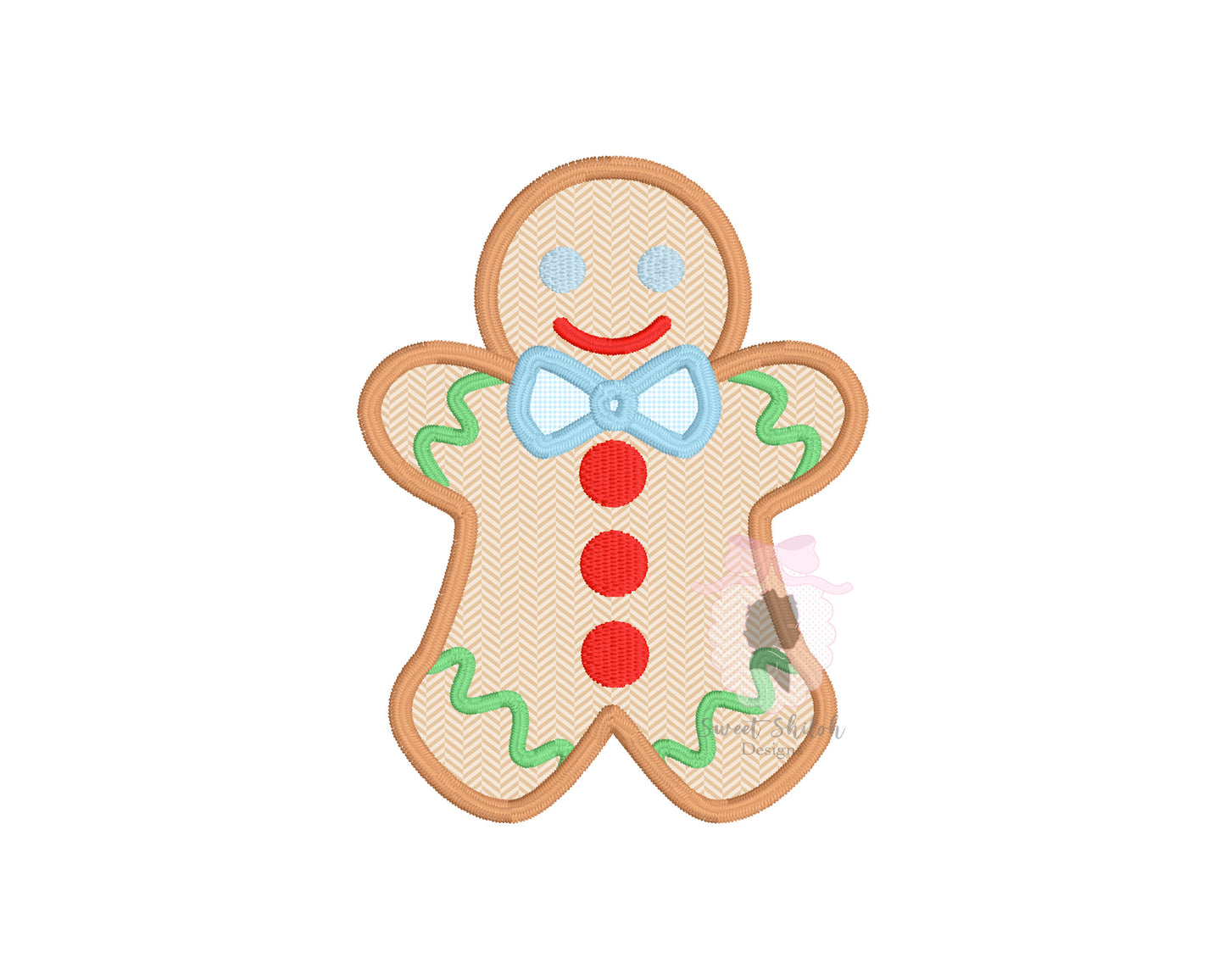 Gingerbread Bow Tie Satin Stitch Applique