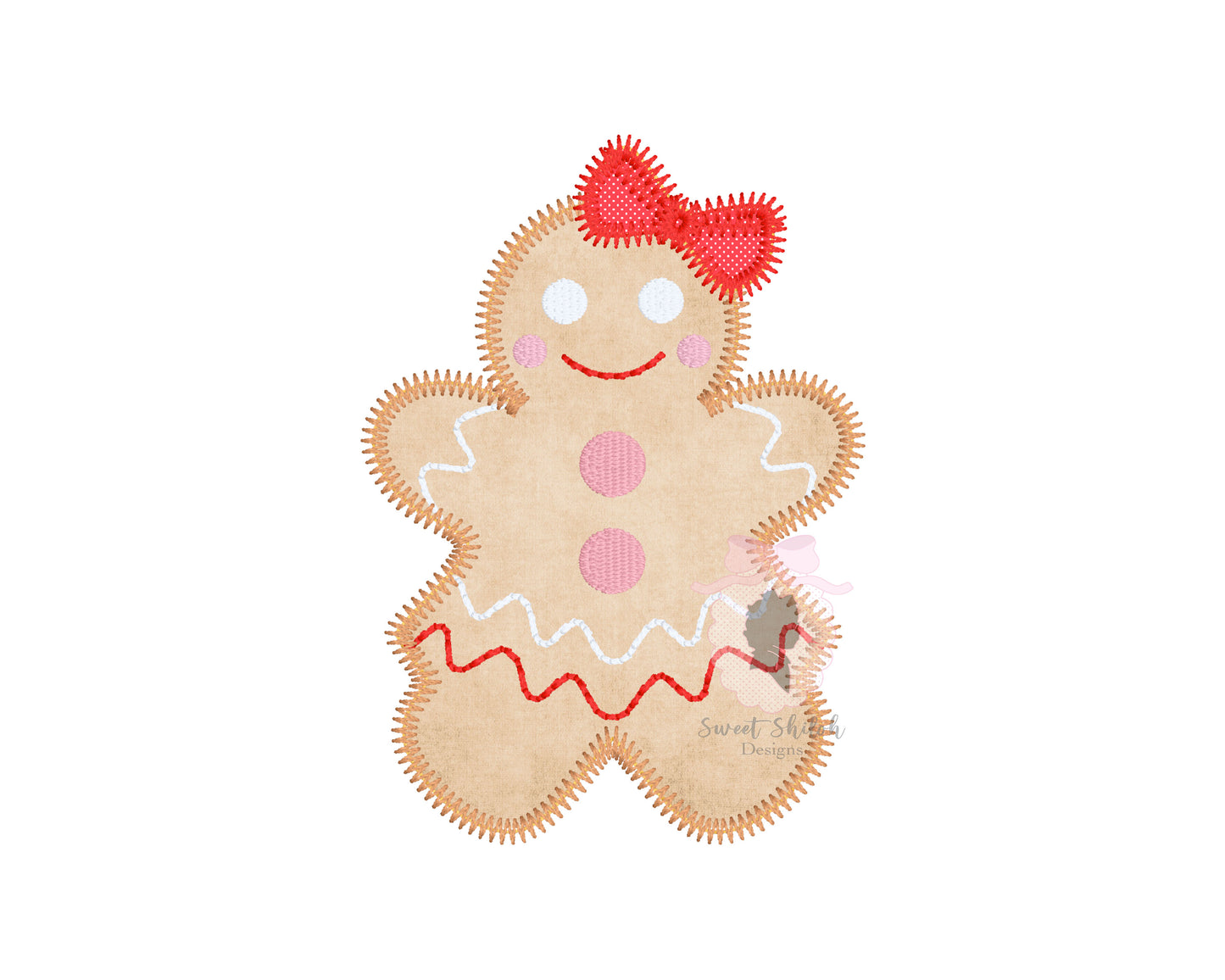 Gingerbread Bow Zigzag Stitch Applique