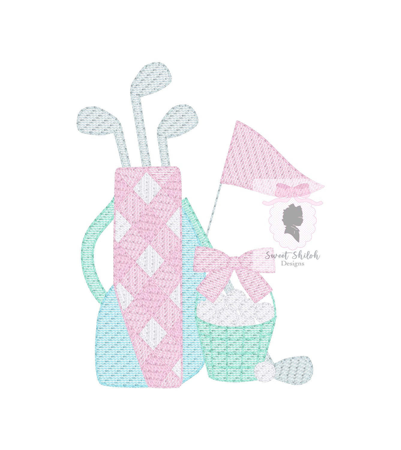 Gingham Golf Club Bag with Bow Sketch