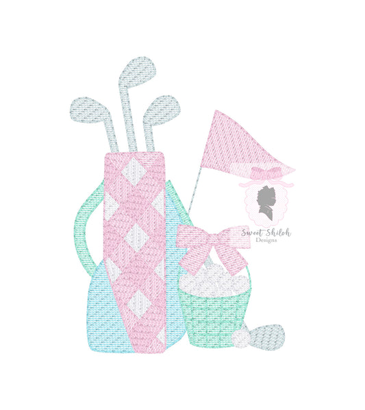 Gingham Golf Club Bag with Bow Sketch