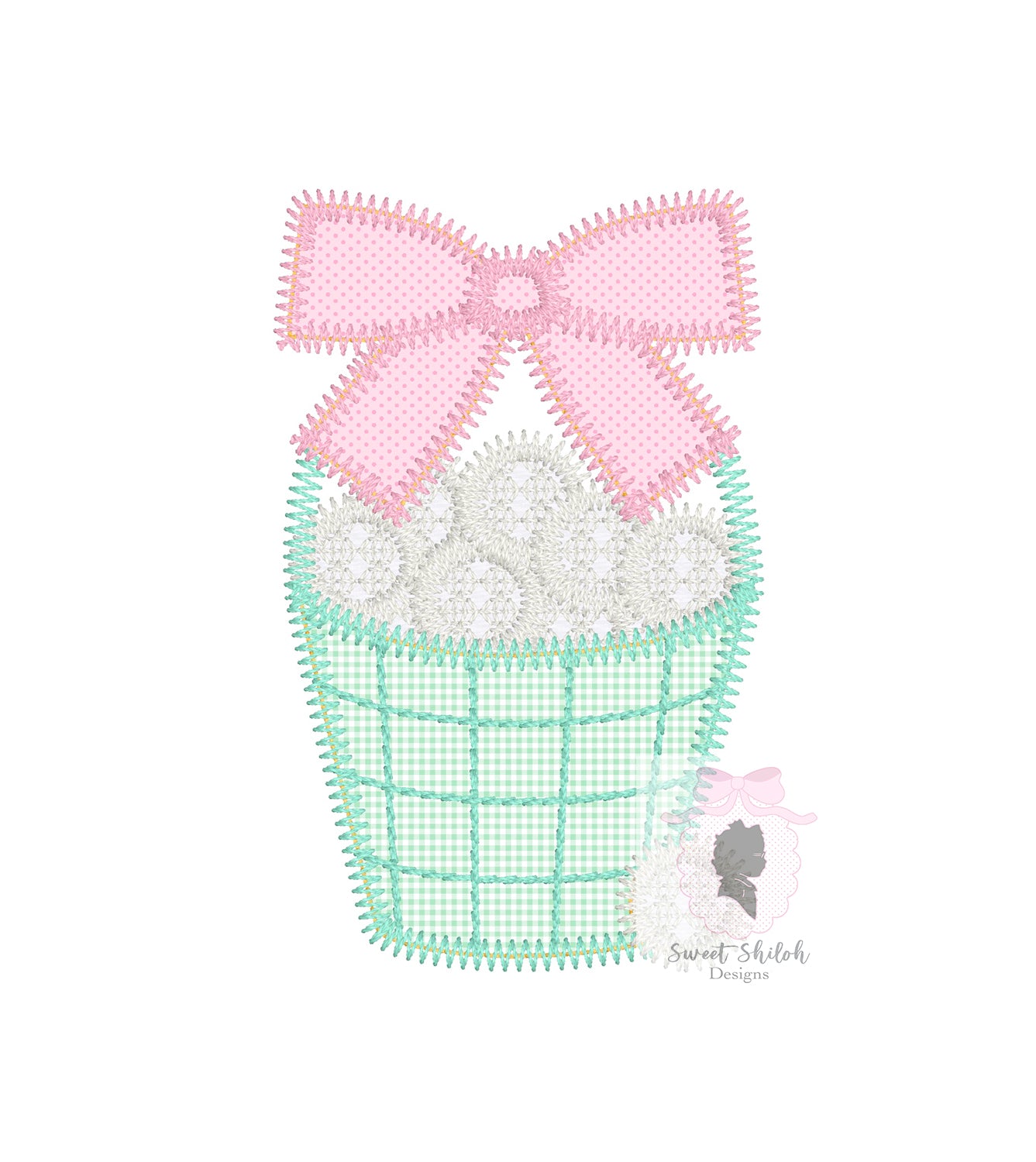 Golf Ball Basket with Bow Zigzag Applique