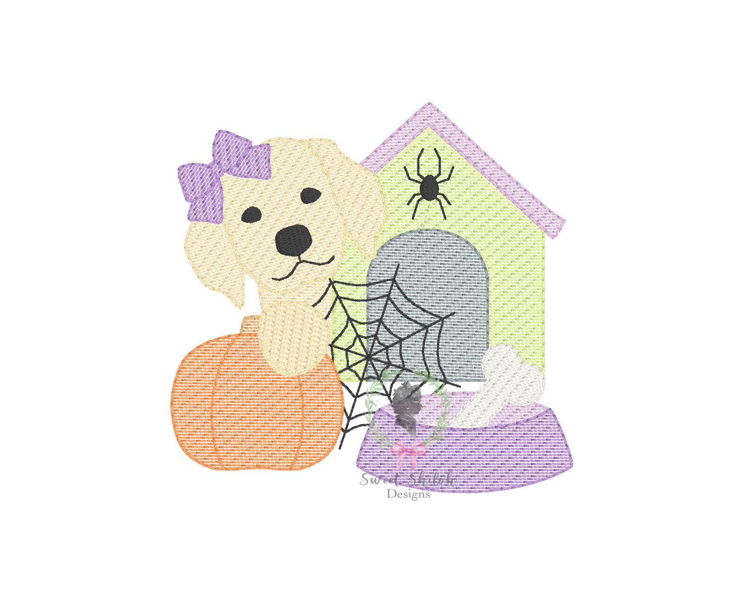 Lab with Bow Halloween Dog House Sketch