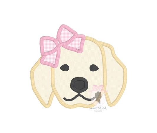 Labrador Puppy with Bow Satin Stitch Applique