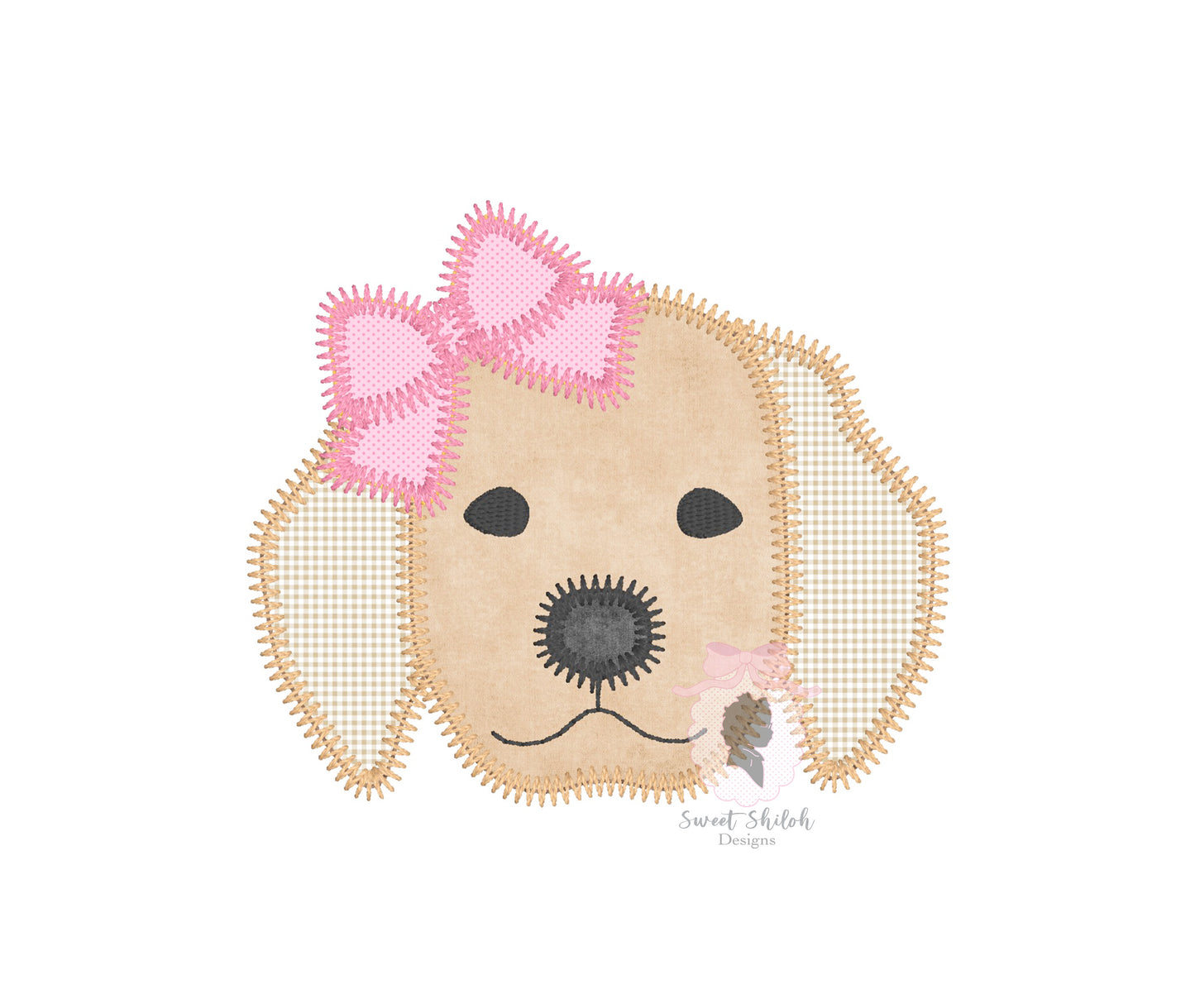 Labrador Puppy with Bow Zigzag Stitch Applique