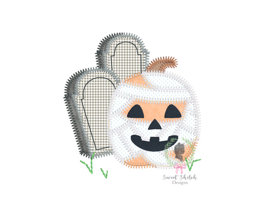 Mummy Pumpkin Zigzag Stitch Applique