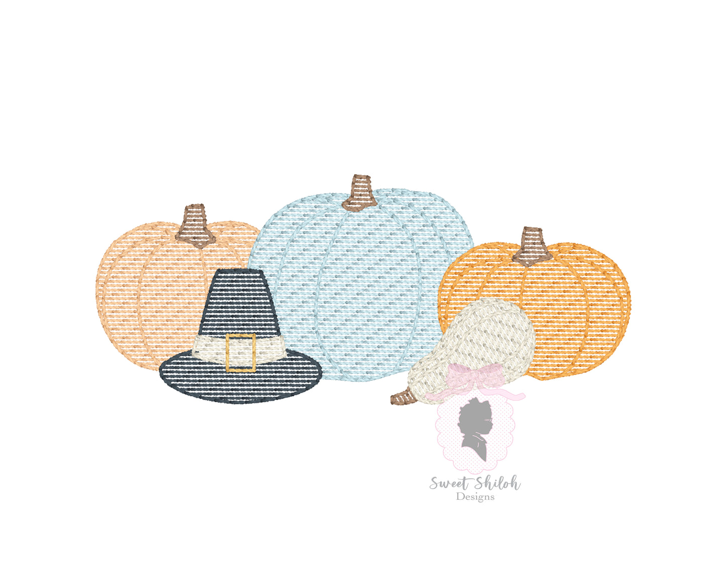 Thanksgiving Pumpkin Pilgrim Bunch Sketch