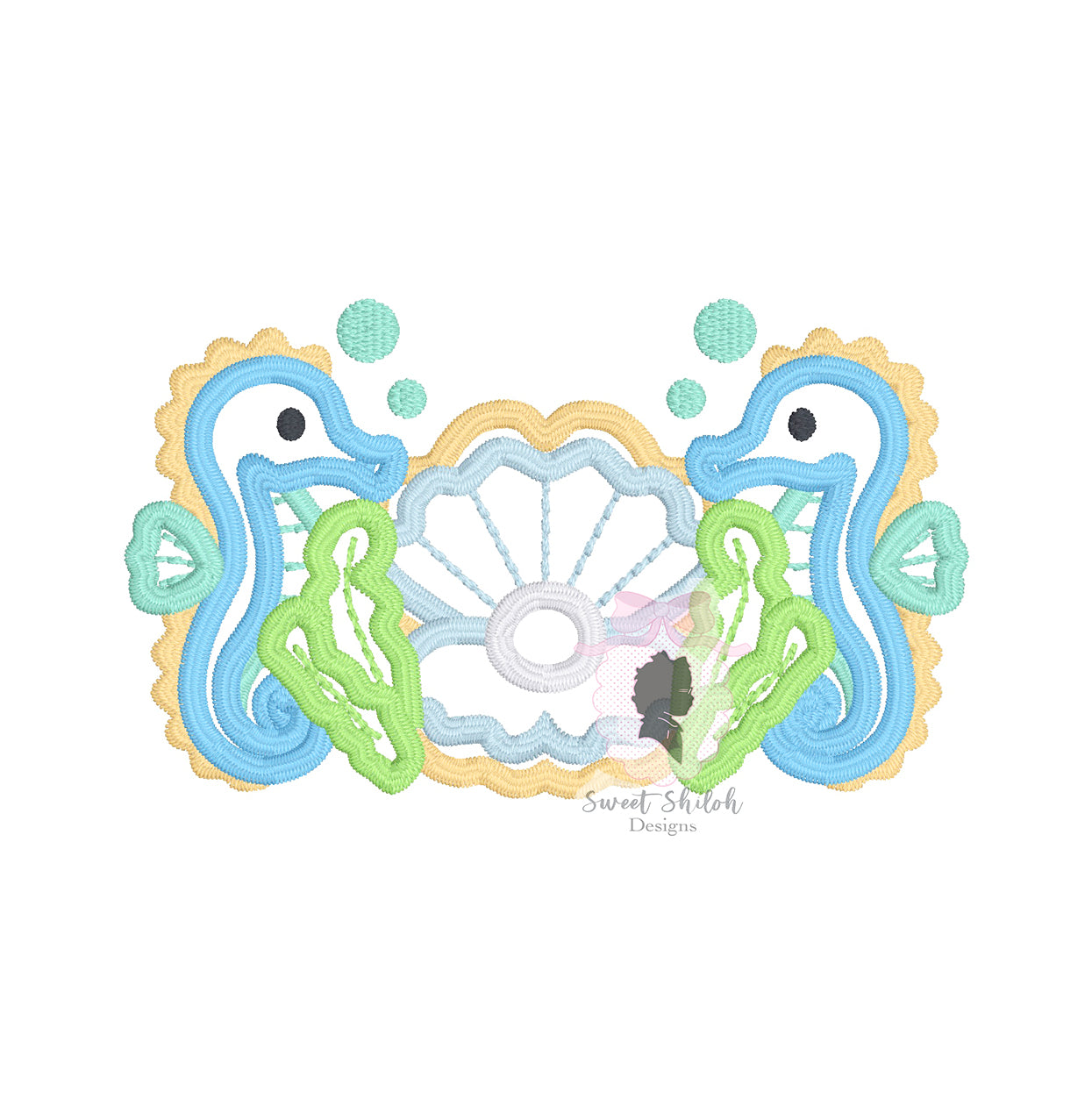 Seahorse Clam Shell Satin Outline Frame