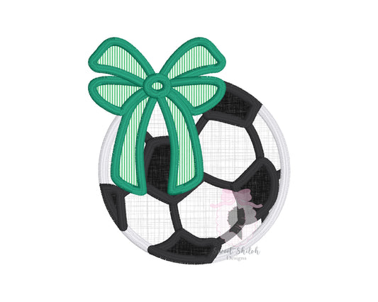 Soccer Ball with Bow Satin Stitch Applique