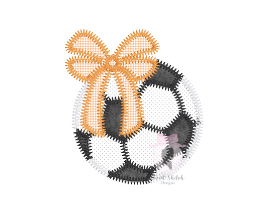 Soccer Ball with Bow Zigzag Stitch Applique