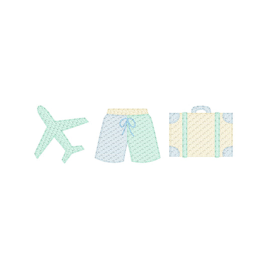 Vacation Travel Swim Trunk Trio Sketch