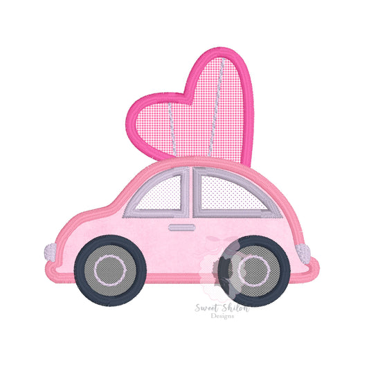 Valentine Car with Heart Satin Applique