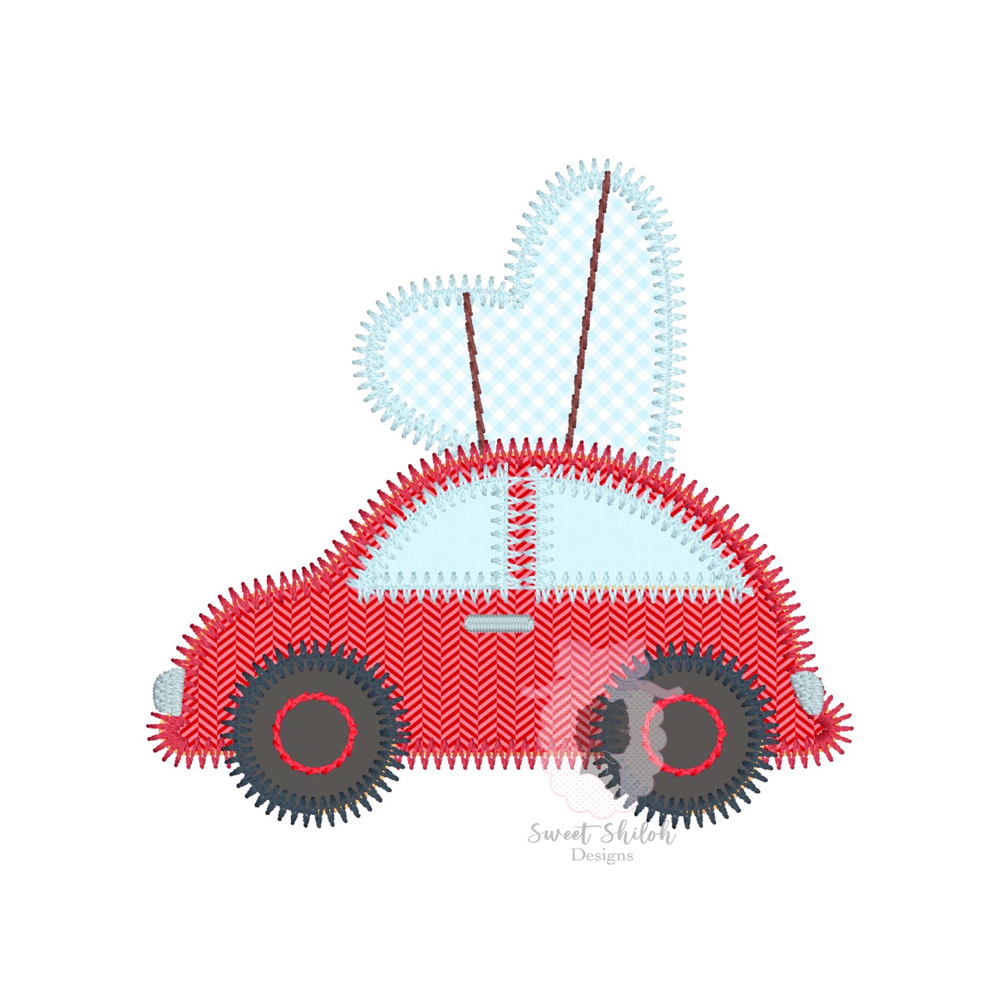 Valentine Car with Heart Zigzag Applique