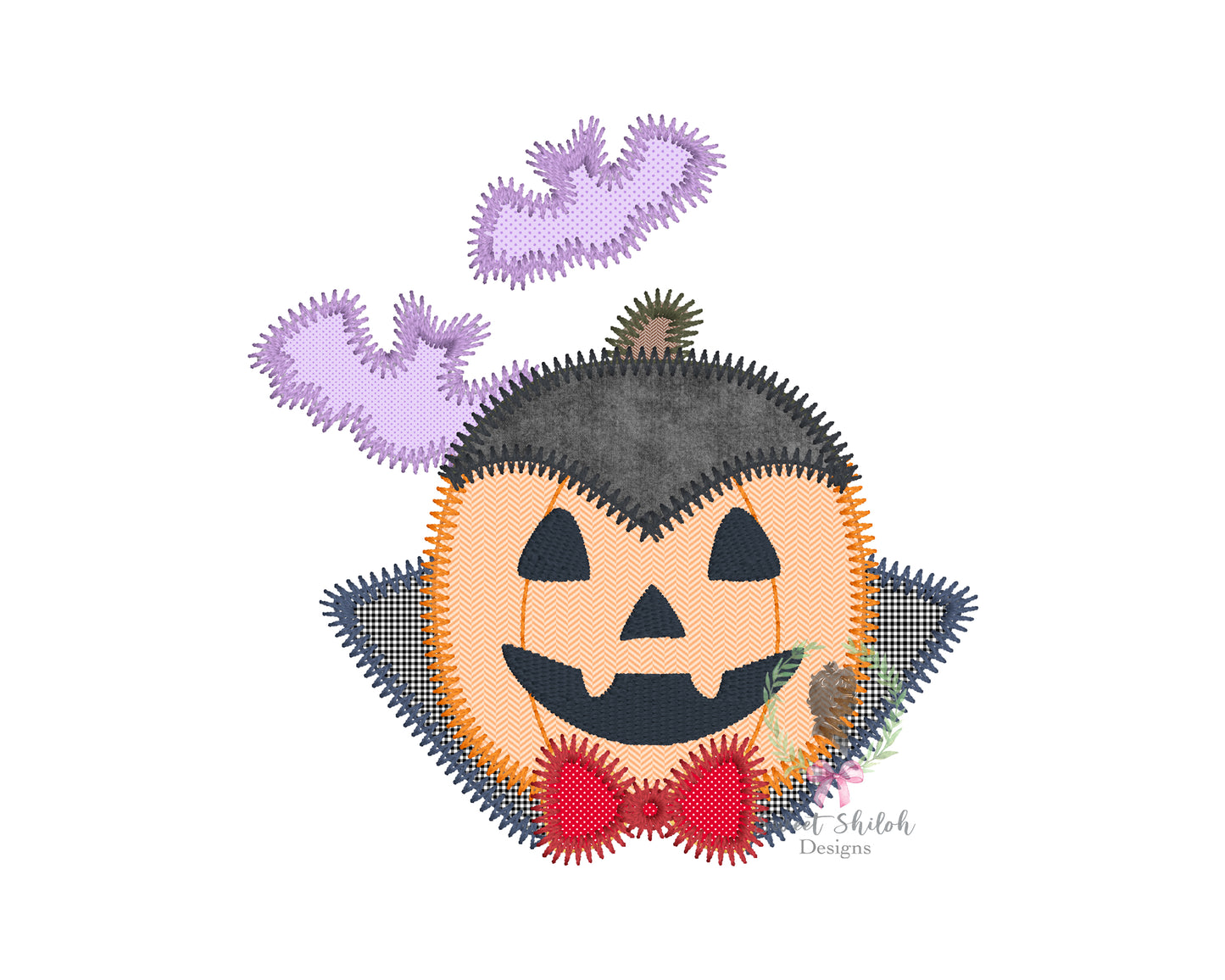 Vampire Pumpkin Zigzag Stitch Applique