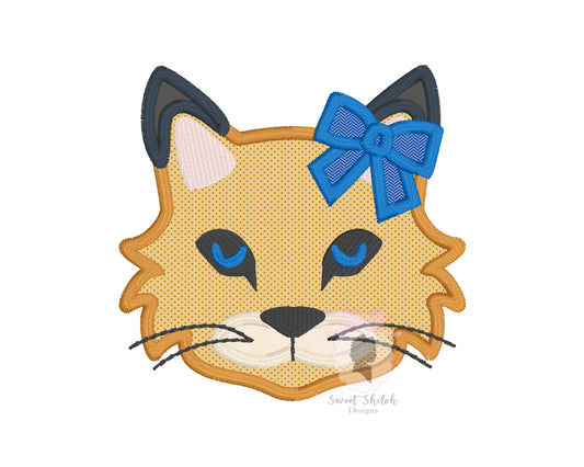 Wildcat with Bow Satin Stitch Applique