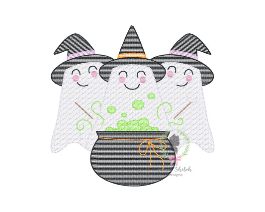 Halloween Witch Ghost Trio Sketch