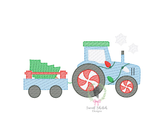 Tractor with Christmas Tree Sketch