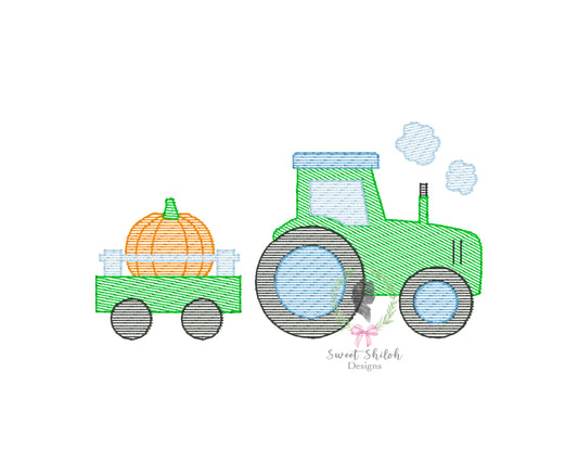Tractor with Pumpkin Sketch