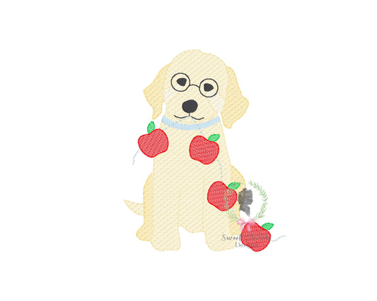School Pup with Apple Banner Sketch