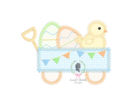 Easter Chick Wagon Zigzag Stitch Applique