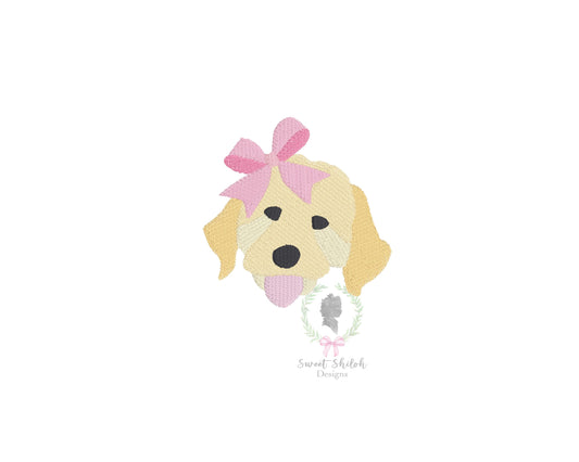 Golden Doodle Head with Bow Mini Fill