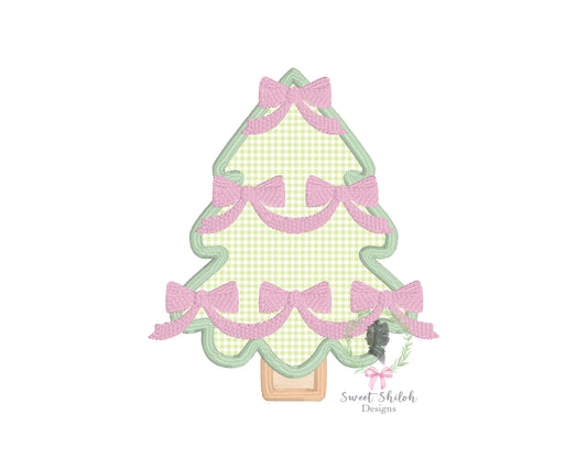 Christmas Tree with Ribbons Satin Stitch Applique
