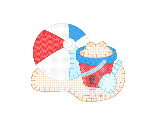Beach Ball Sand Bucket Blanket Stitch Applique