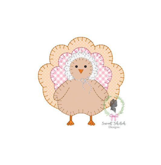 Thanksgiving Pilgrim Girl Turkey Blanket Stitch Applique