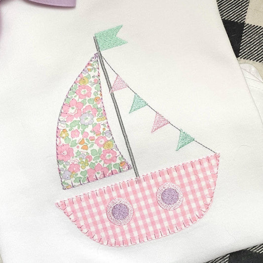 Sailboat with Flag Banner Blanket Stitch Applique