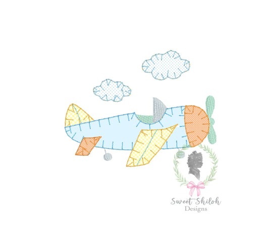 Flying Airplane Blanket Stitch Applique