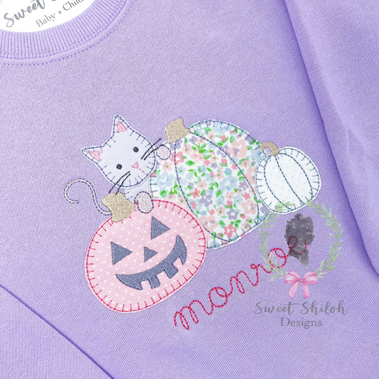Kitten Pumpkin Patch Blanket Stitch Applique