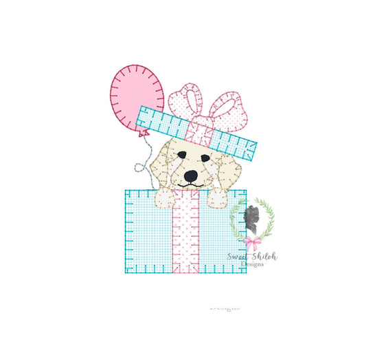 Golden Doodle Birthday Present Blanket Stitch Applique