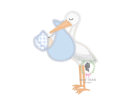 Stork Baby Zigzag Stitch Applique