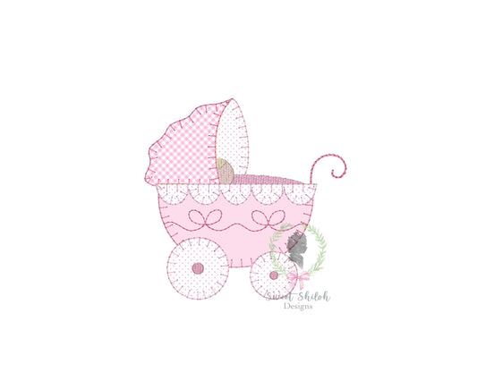 Baby Carriage Bow Blanket Stitch Applique