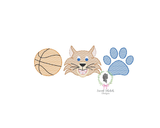 Wildcat Basketball Paw Print Trio Sketch