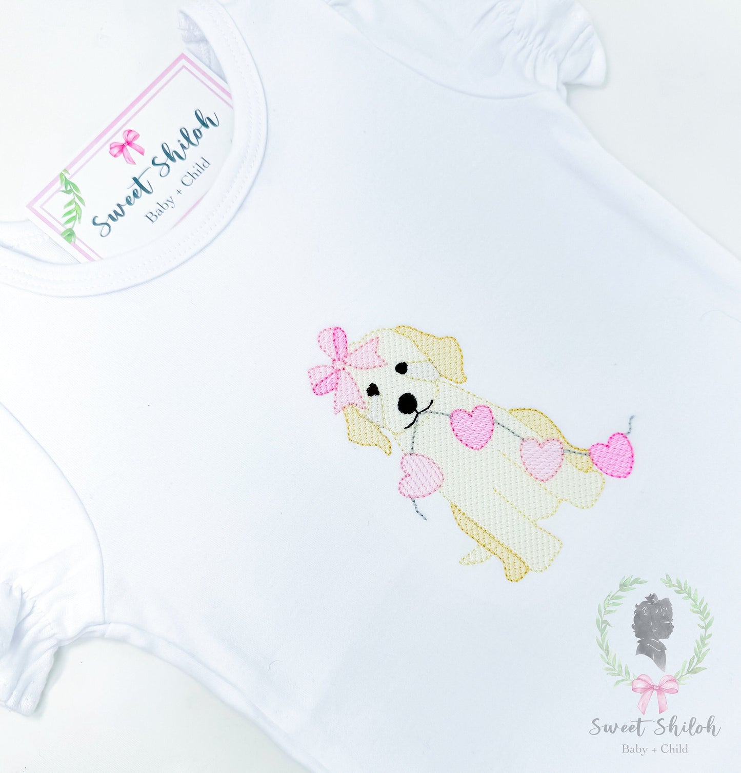 Golden Doodle Bow with Heart Banner Sketch