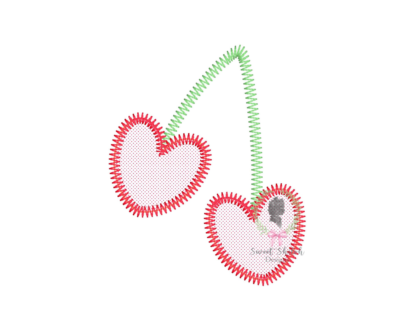 Valentine Heart Cherry Zigzag Stitch Applique