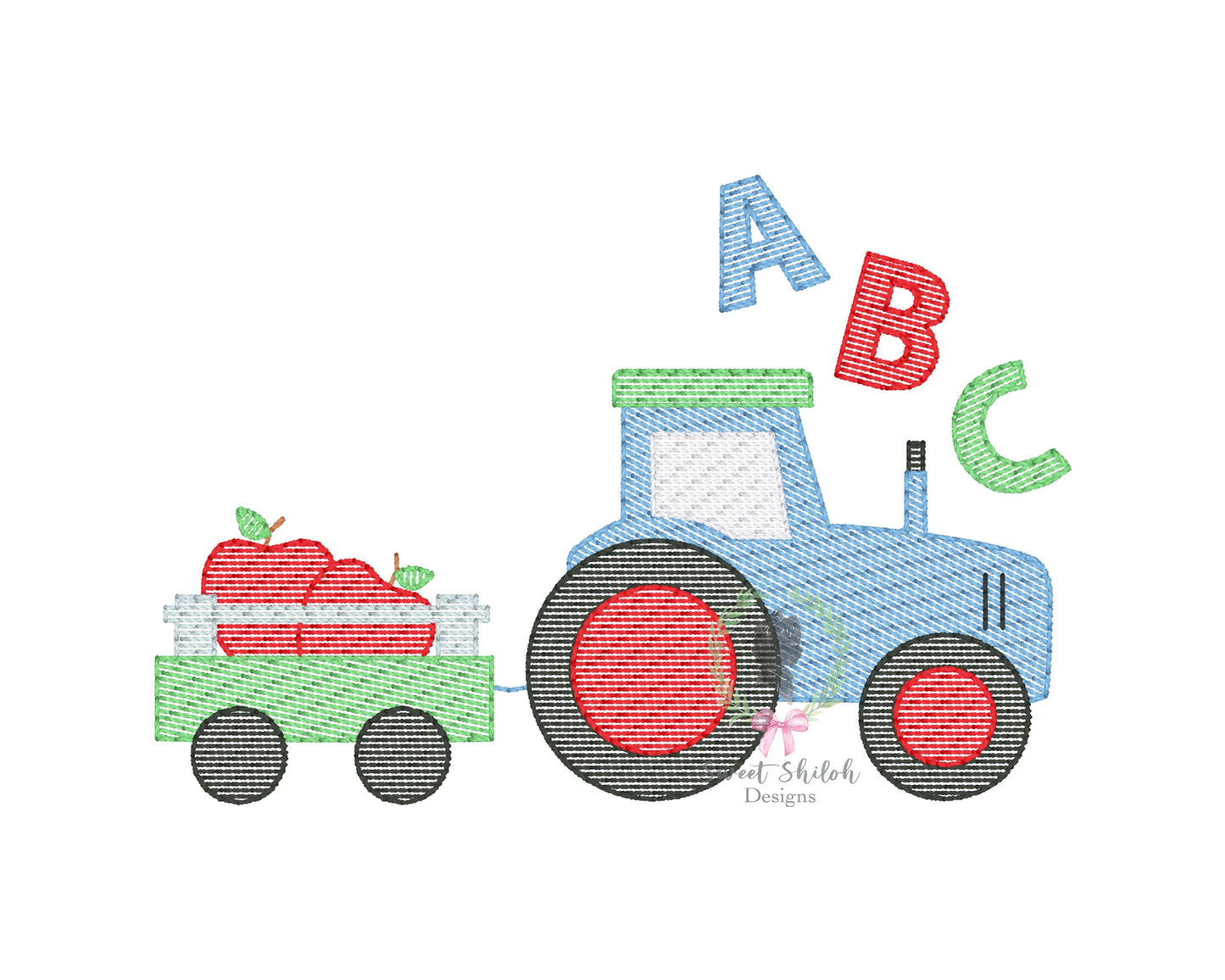 ABC Tractor with Apples Sketch