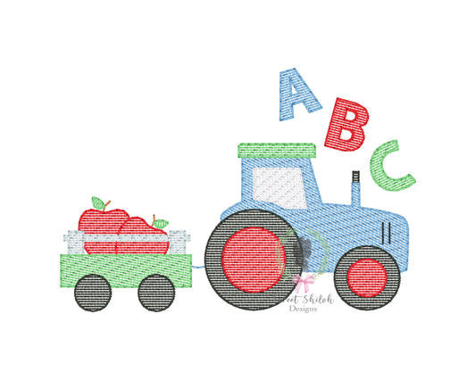 ABC Tractor with Apples Sketch