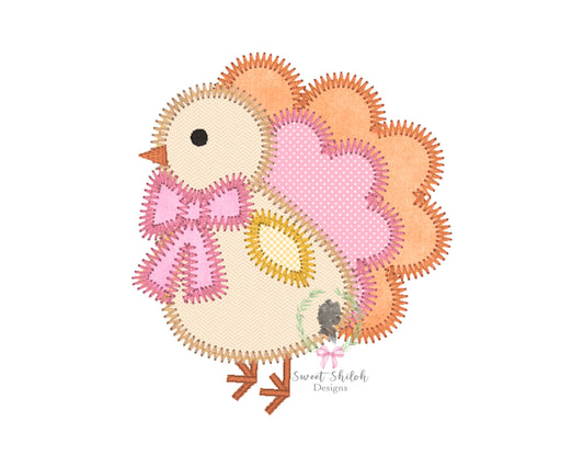 Thanksgiving Turkey with Bow Zigzag Stitch Applique