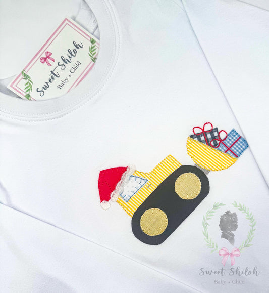 Bulldozer with Christmas Gifts Blanket Stitch Applique