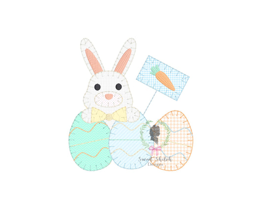 Bow Tie Bunny with Eggs Blanket Stitch Applique